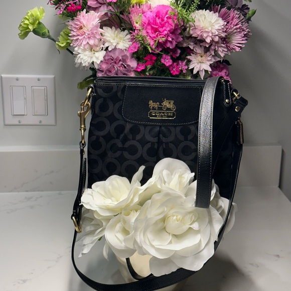 Coach Handbags - Coach Black Signature Crossbody Bag with Gold Hardware